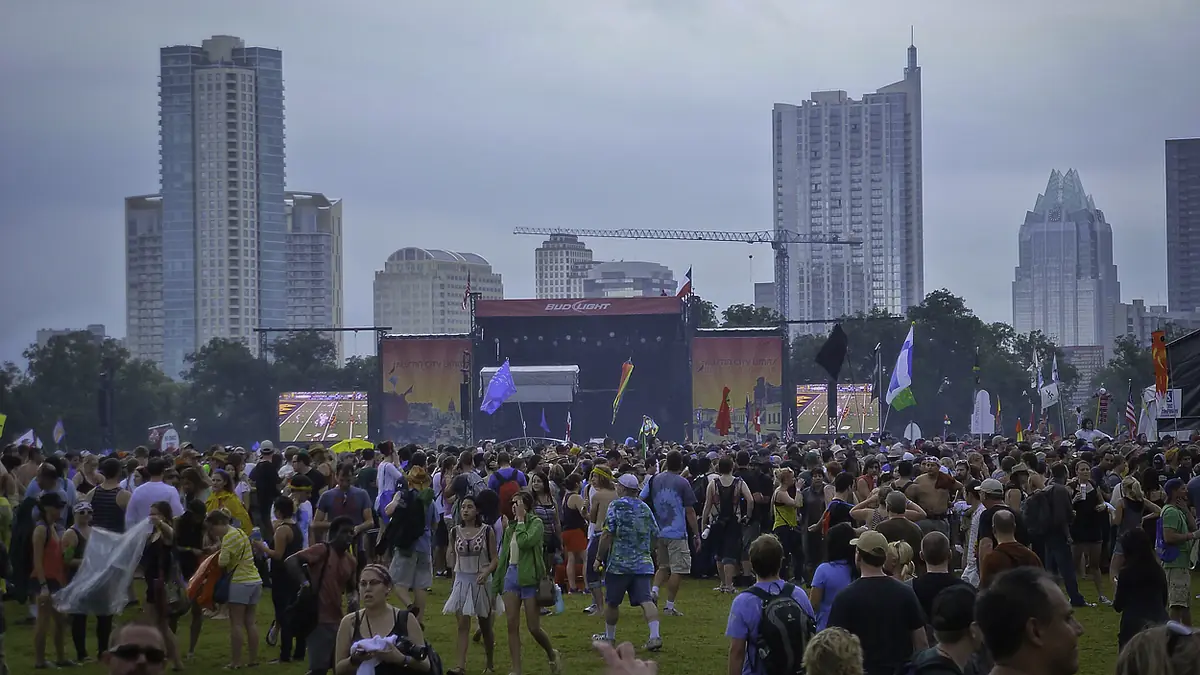 Bud Light stage with the Austin skyline in the background