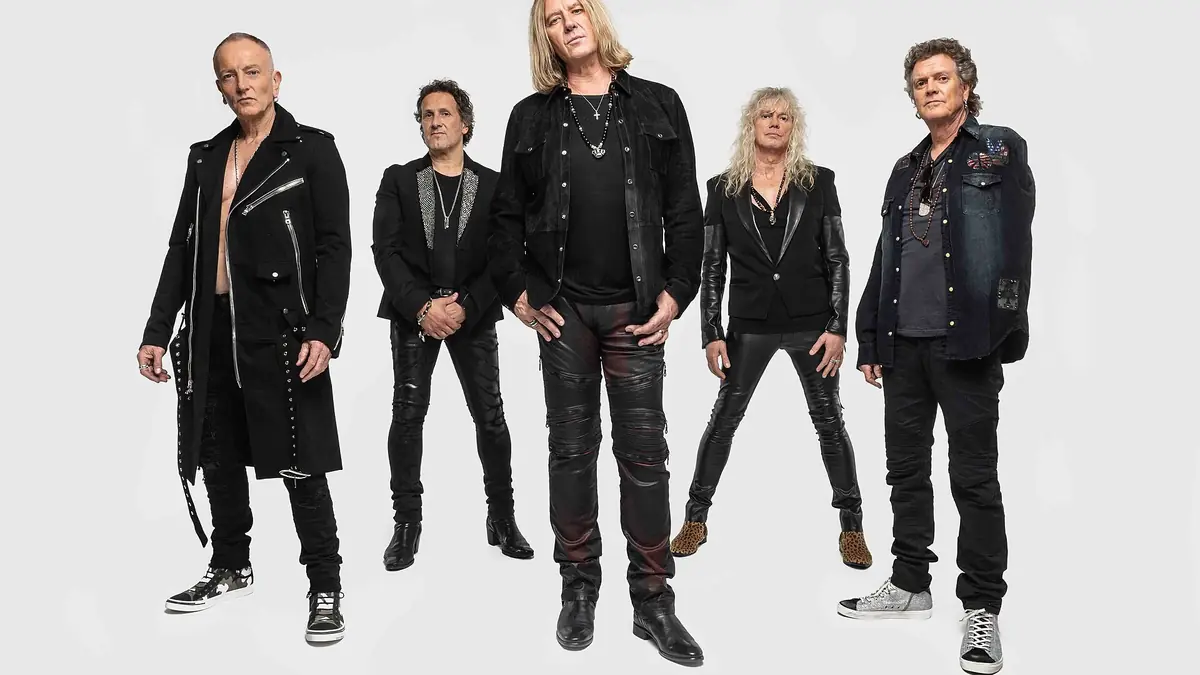 A 2018 photo of the band members of Def Leppard