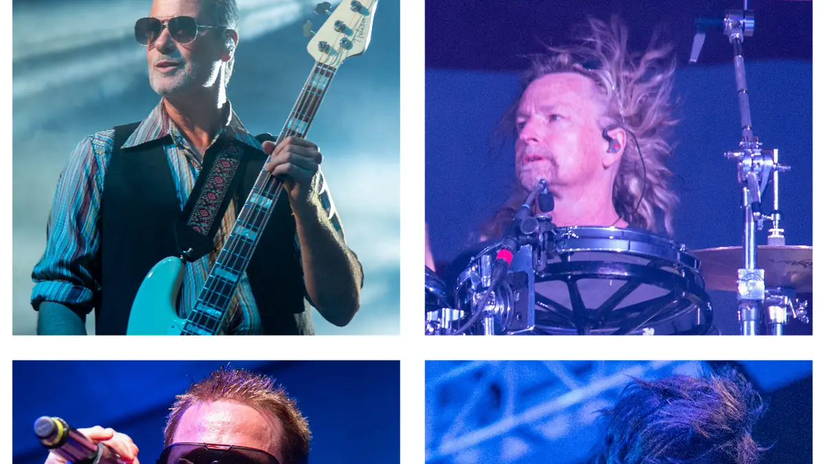 The Stone Temple Pilots lineup since 2017. Clockwise from top left: Robert DeLeo (bass), Eric Kretz (drums), Dean DeLeo (guitar), and Jeff G