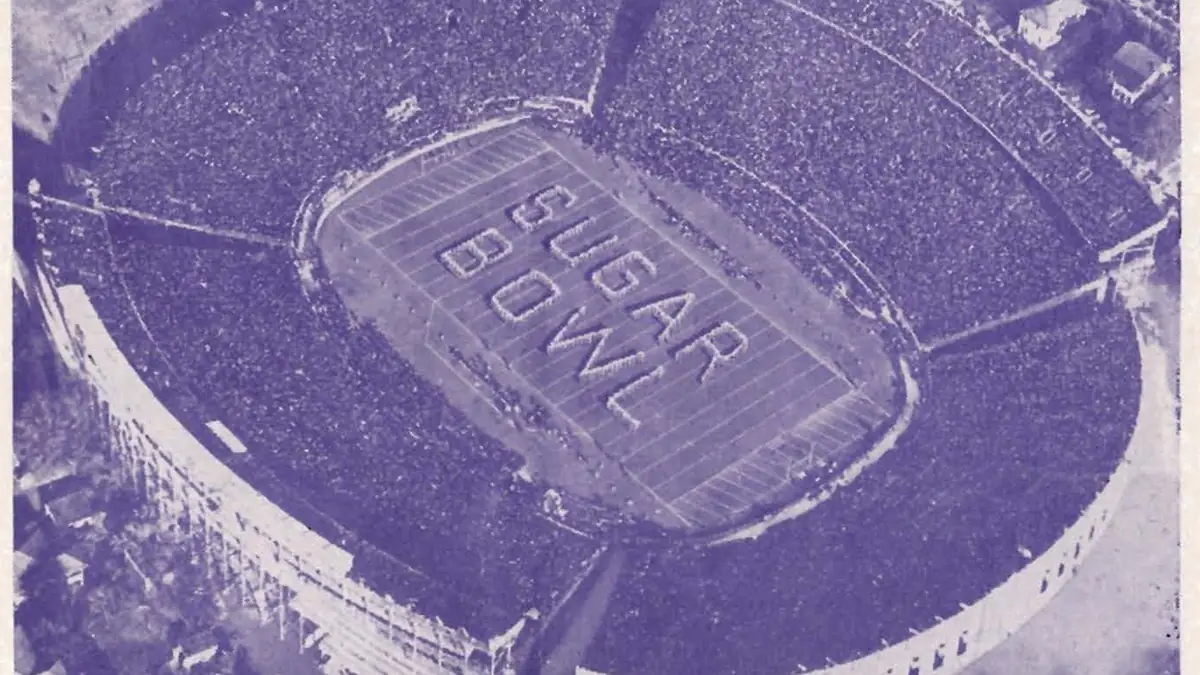 The "Sugar Bowl" Tulane Stadium, New Orleans; 1940s air view. (The Willow Street entrance is to the top left.)